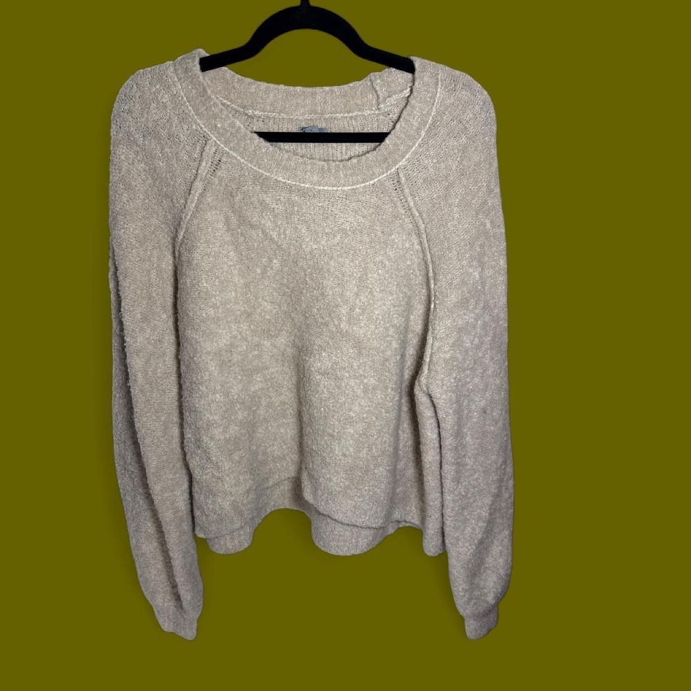 Aerie Cream Bouclé Wool Blend Oversized Cozy Sweater Women's L